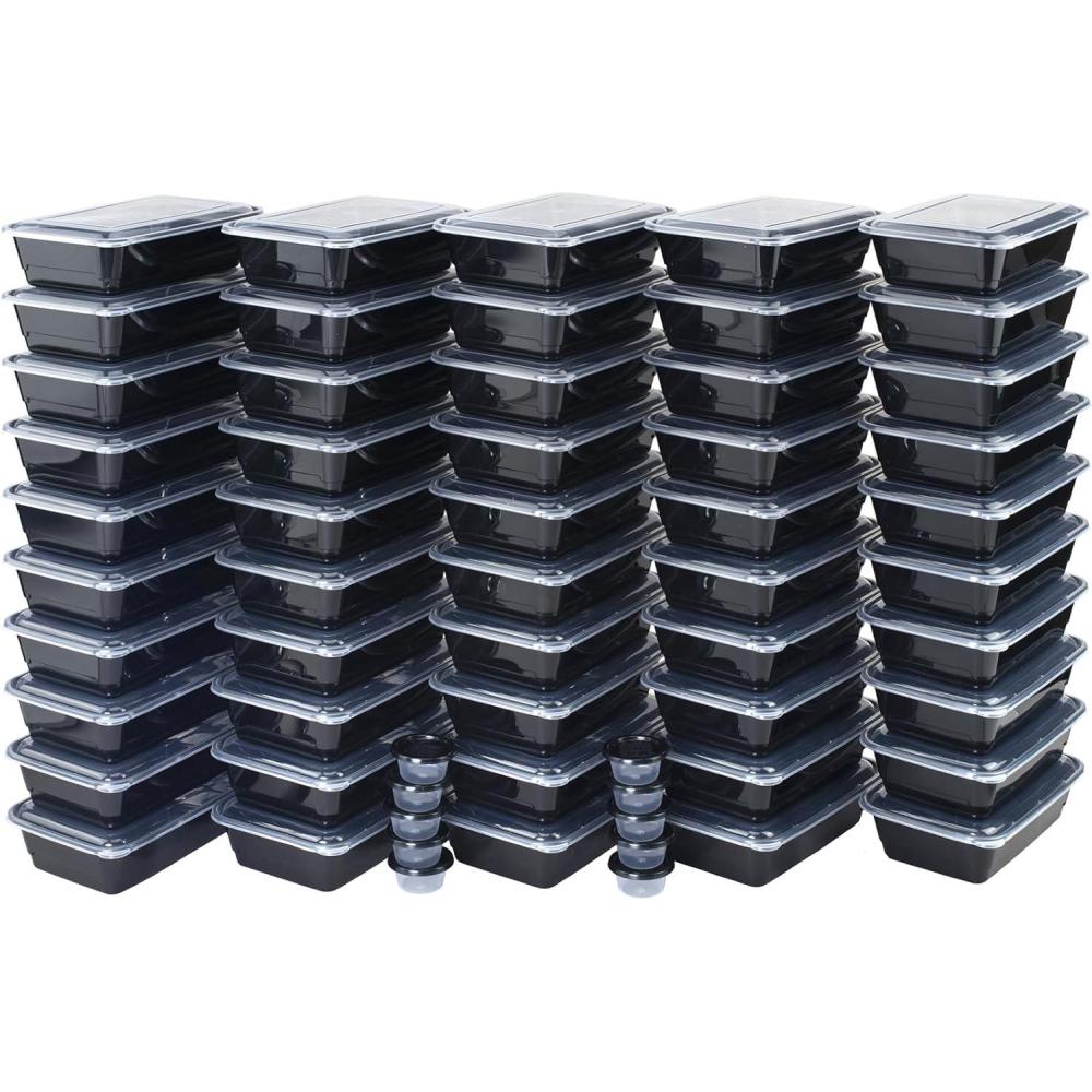 imageMeal Prep 1 Compartment Set with 50 containers  10 condiment cups with lids Made without BPA