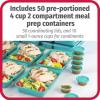 GoodCook Reusable Food Storage Container Set 2-Compartment Meal Prep Set with 50 each Containers Lids and Condiment Cups, Blue