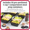 Meal Prep 1 Compartment Set with 50 containers + 10 condiment cups with lids, Made without BPA