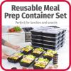 Meal Prep 1 Compartment Set with 50 containers + 10 condiment cups with lids, Made without BPA