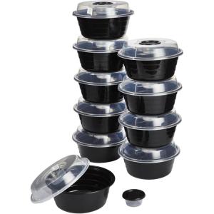 GoodCook Meal Prep Containers Set Microwave & Dishwasher-Safe Round Food Organizers with Labeled Compartments BPA-Free Food Storage Set with Snap Shut Lids Portion Control, 10-Pieces, Red(Black)