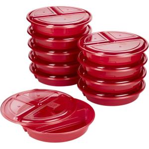 GoodCook Meal Prep Containers Set Microwave & Dishwasher-Safe Round Food Organizers with Labeled Compartments BPA-Free Food Storage Set with Snap Shut Lids Portion Control, 10-Pieces, Red(Red)