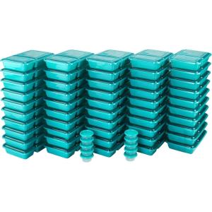 GoodCook Reusable Food Storage Container Set 2-Compartment Meal Prep Set with 50 each Containers Lids and Condiment Cups, Blue